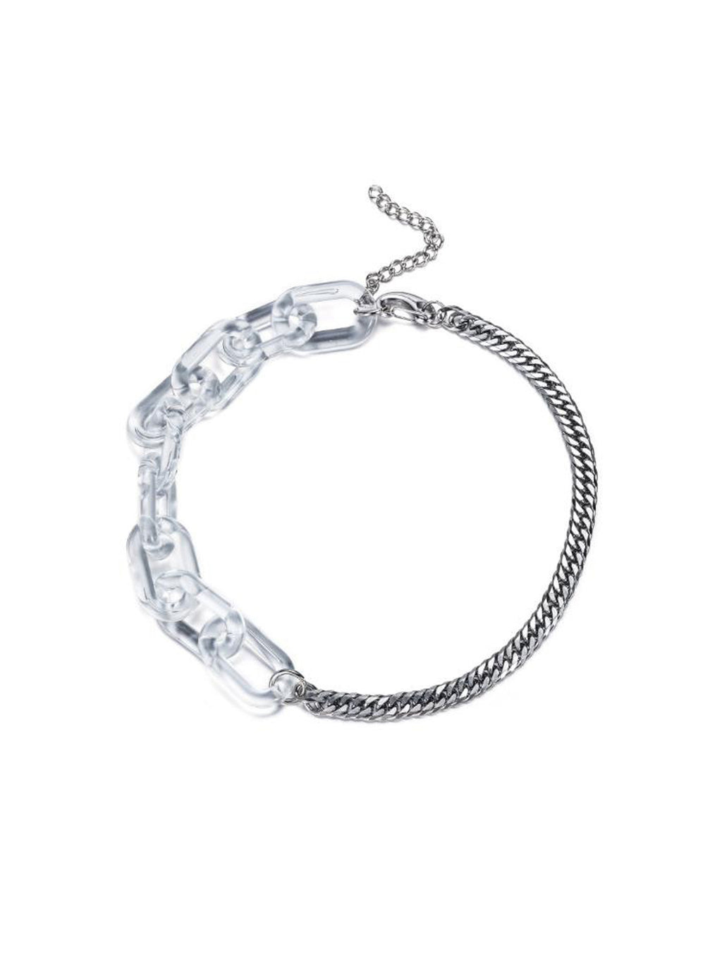 Ice Ice  Statement necklace featuring transparent acrylics and a bold chain. Elevate your style with our necklace, perfect to highlight your outfit. Crafted from high-quality stainless steel and available in silver color  Material: Acrylic, Titanium. 62cm in length. | water-resistant, no-tarnishing, hypoallergenic |