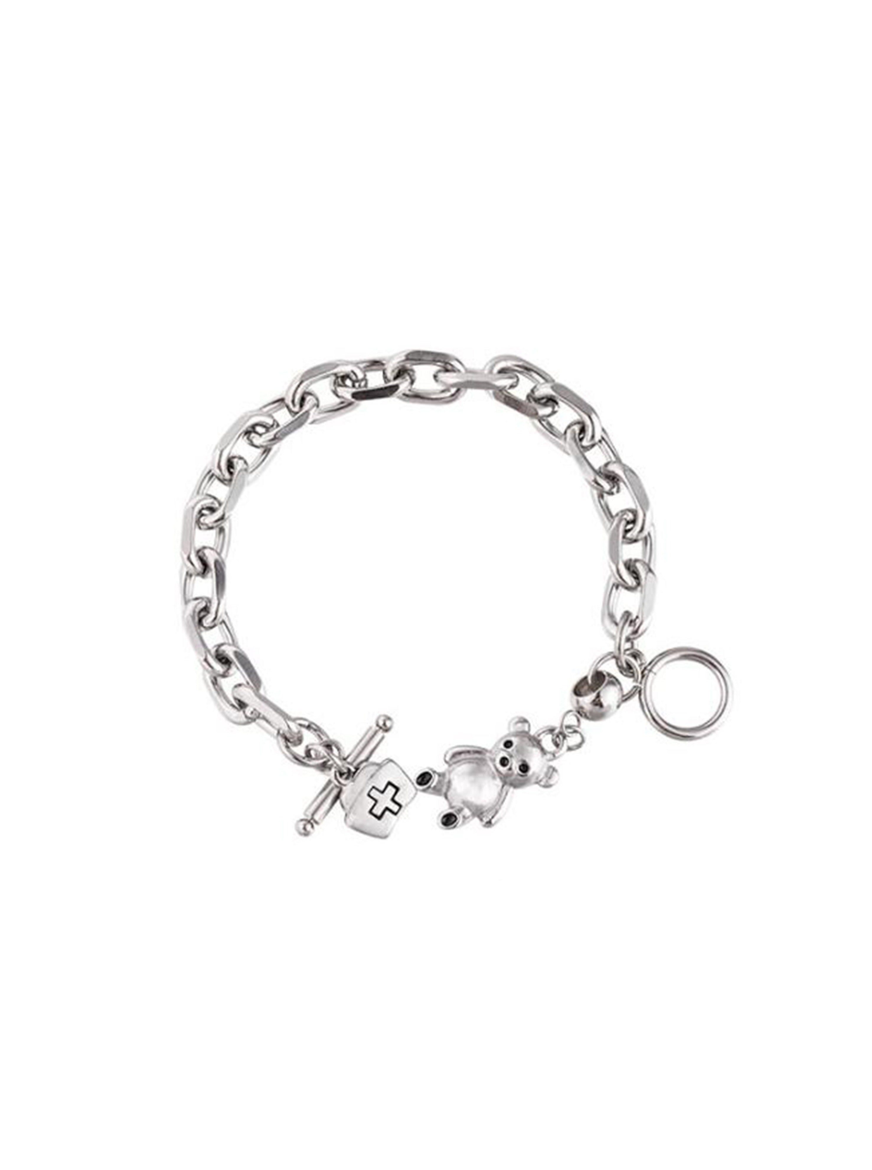 Teddy bear bracelets.   Minimalist bracelets featuring teddy bear pendants. Elevate your style with minimalist bracelets, perfect for daily wear and layering. Crafted from high-quality titanium and available in silver color.  Material: Titanium, 21.3cm in length.   | water-resistant, no-tarnishing, hypoallergenic |