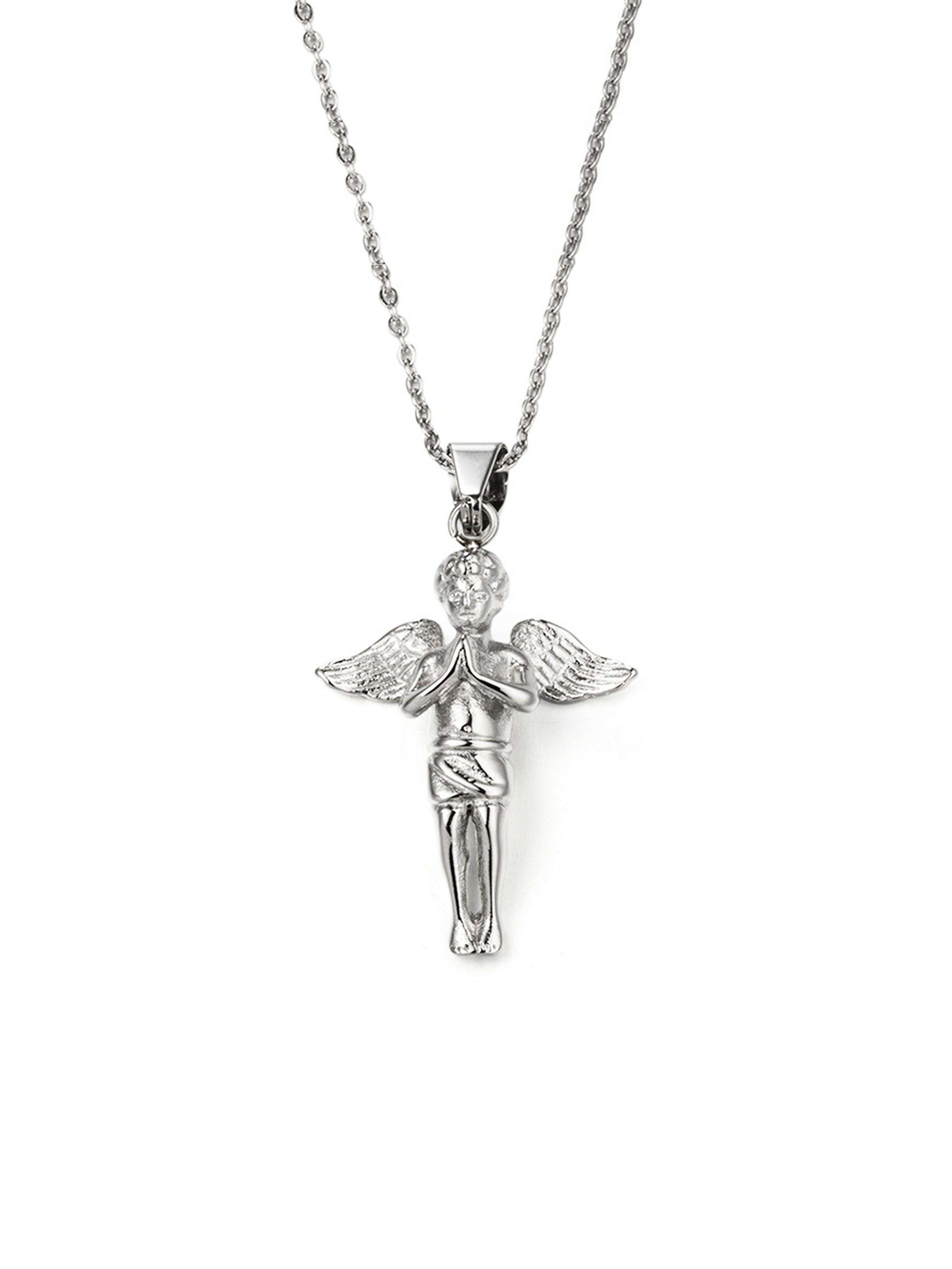 Amen.  Minimalist necklace featuring delicately designed angel pendants. Elevate your style with our necklace, perfect for daily wear and layering.  Crafted from high-quality stainless steel and available in silver color.  Material: Surgical steel. 60+5cm in length.   | water-resistant, no-tarnishing, hypoallergenic |